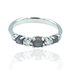 Superoro 18K White Gold Diamond Moonstone Ring